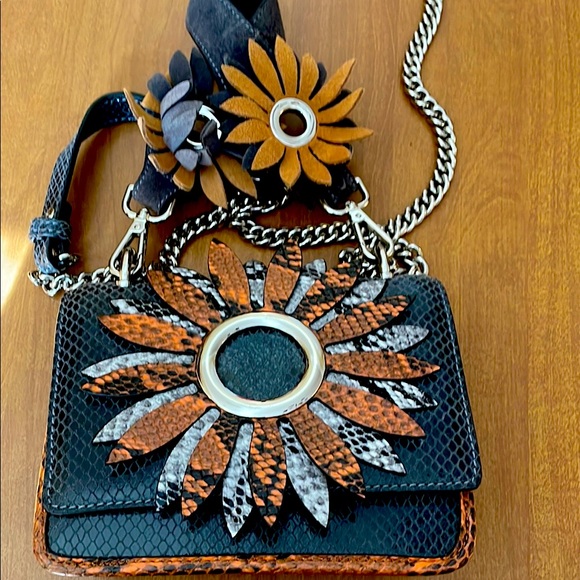 Floral Embellished Black and Brown Handbag - Picture 2 of 6